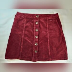 Maurices Womens Red Corduroy Button Up Mini Skirt With Side Pockets Size 8